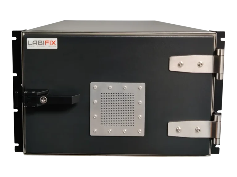 front view of LBX2040 rackmount rf shield rack for parallel device testing workflows