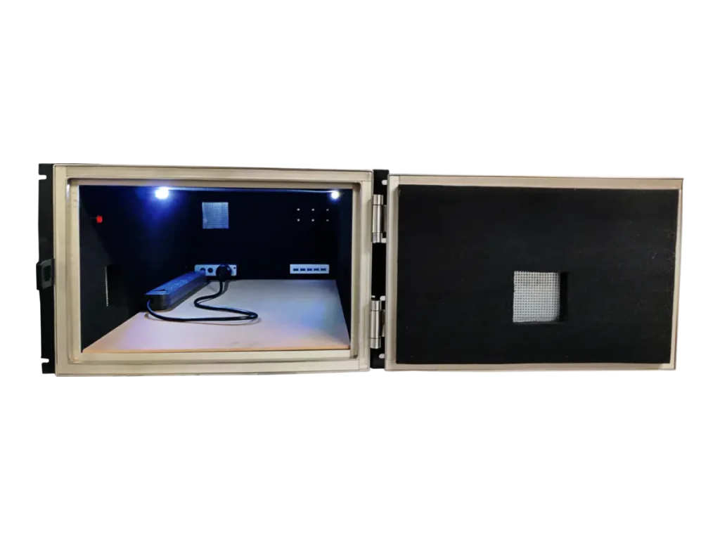interior view of LBX2040 rf shield rack with absorber layout for mimo evaluation