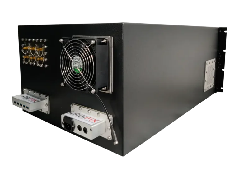 rear-right view of LBX2040 rackmount rf shield rack for automated throughput testing