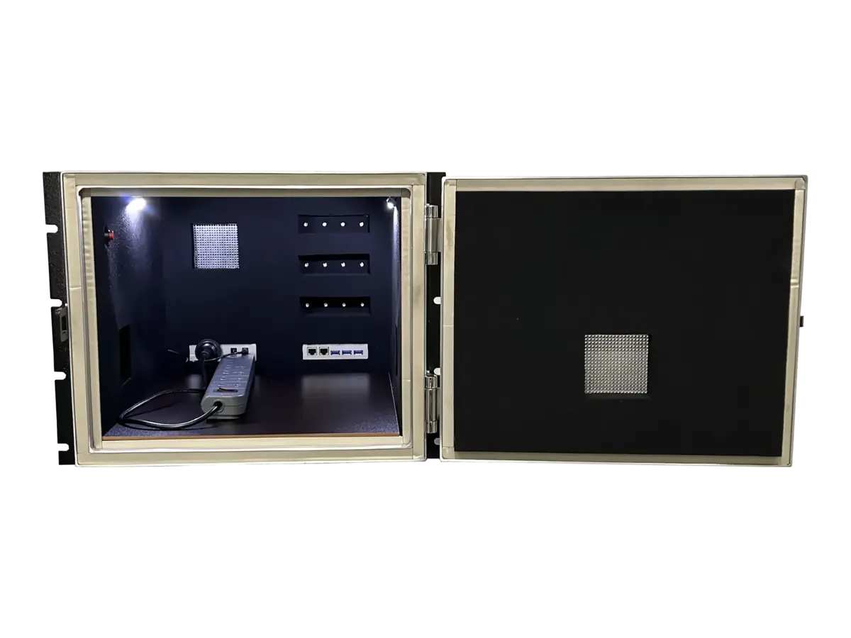 interior view of LBX4012 rf shield rack with absorber configuration for mimo testing