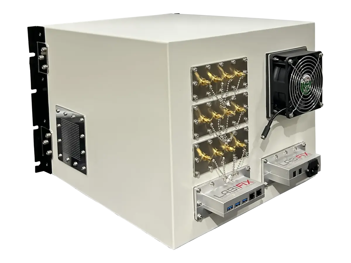 LBX4012 rf shield rack rear-left view in defense and secure communication testing setup