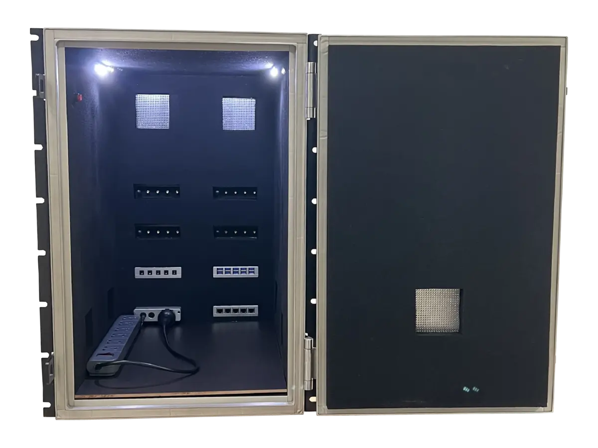 interior view of LBX4100 rf shield rack with absorber for mimo testing