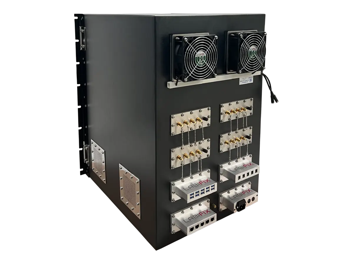 LBX4100 rf shield rack rear-left view for defense communication system testing