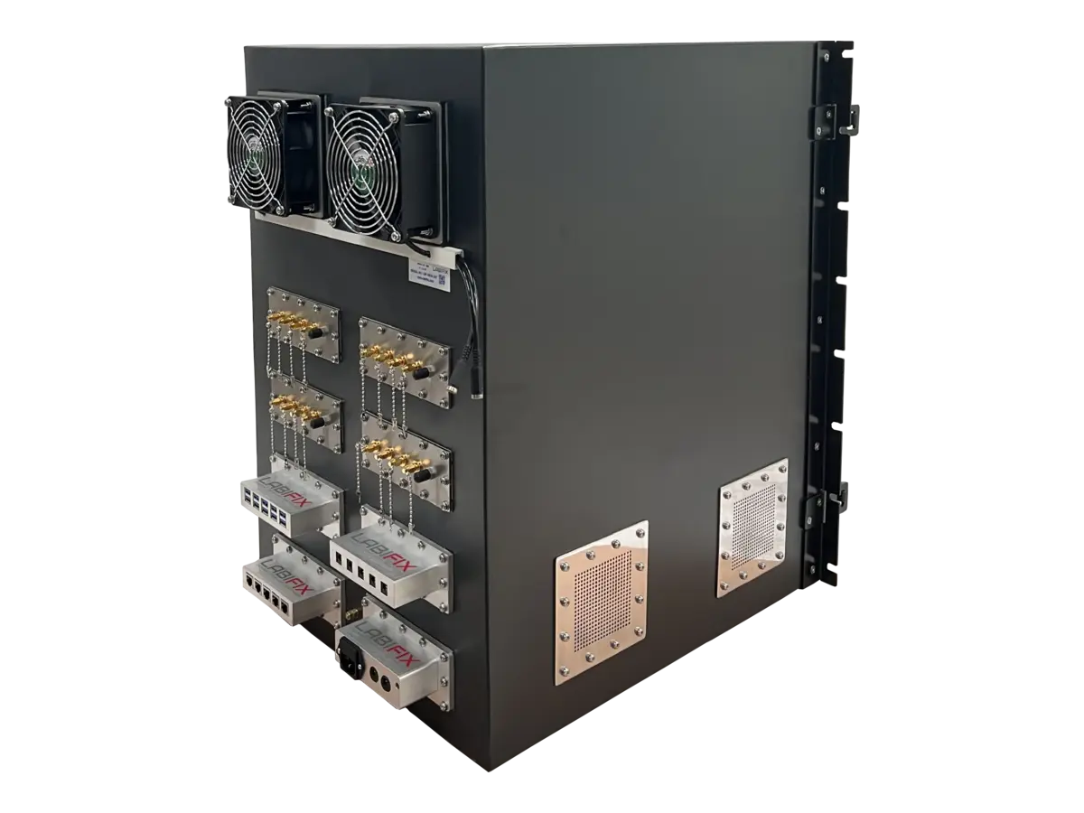 rear-right view of LBX4100 rackmount rf shield rack for high throughput validation