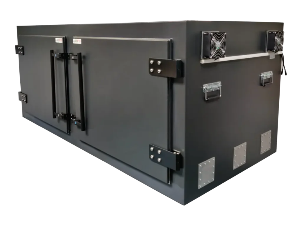 front-left view of LBX8040 rackmount rf shield rack for antenna characterization testing