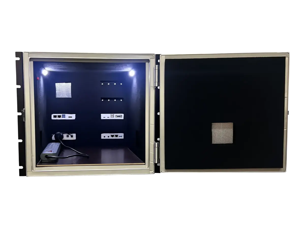 interior view of LBX4002 rf shielded cabinet with absorber layout for mimo and antenna testing