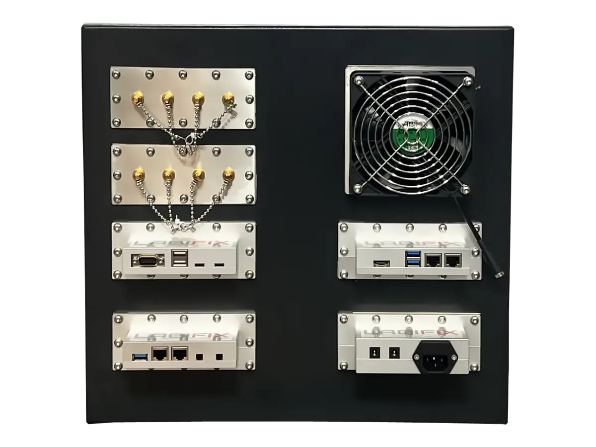 rear view of LBX4002 rackmount rf enclosure with rf interfaces for system integration