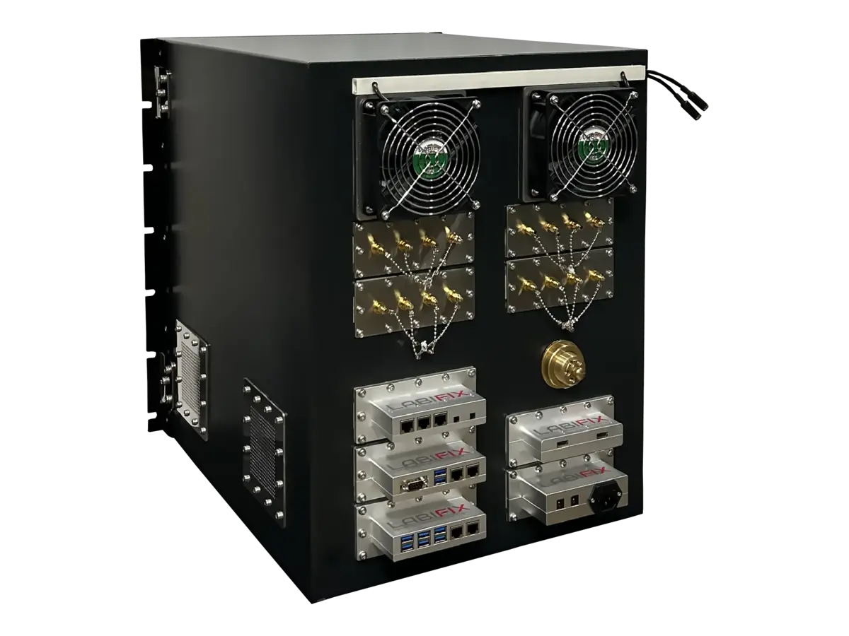 rear view of LBX4080 rackmount rf enclosure with rf ports and control interfaces