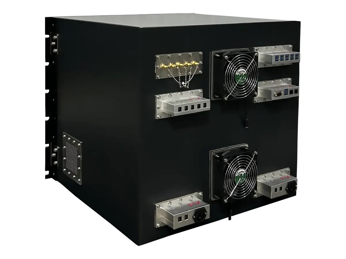 rear view of LBX5200 rackmount rf enclosure with rf ports and control interfaces