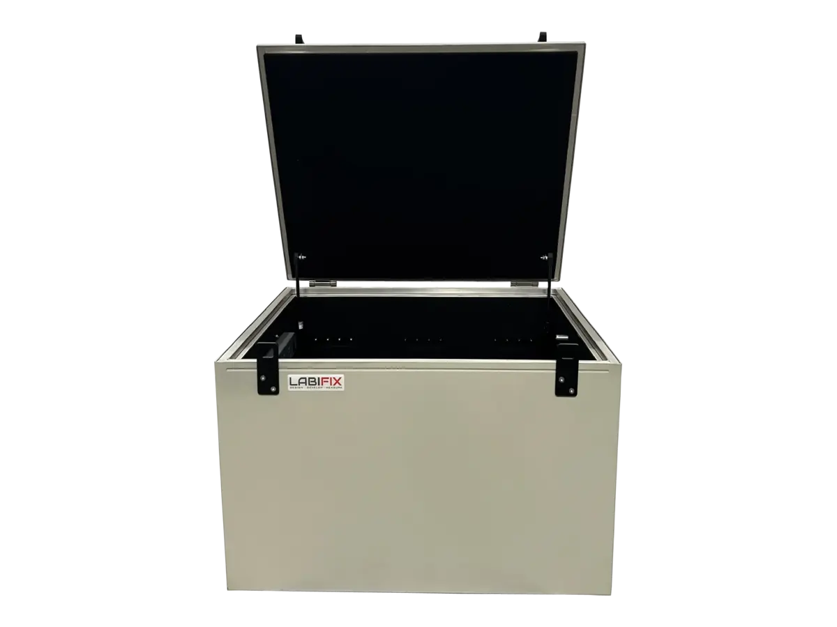 interior view of LBX3400 benchtop shielded enclosure for rf debugging and signal analysis