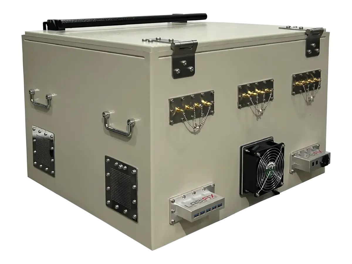 LBX3400 benchtop rf shield enclosure rear-left view for medical wireless device testing