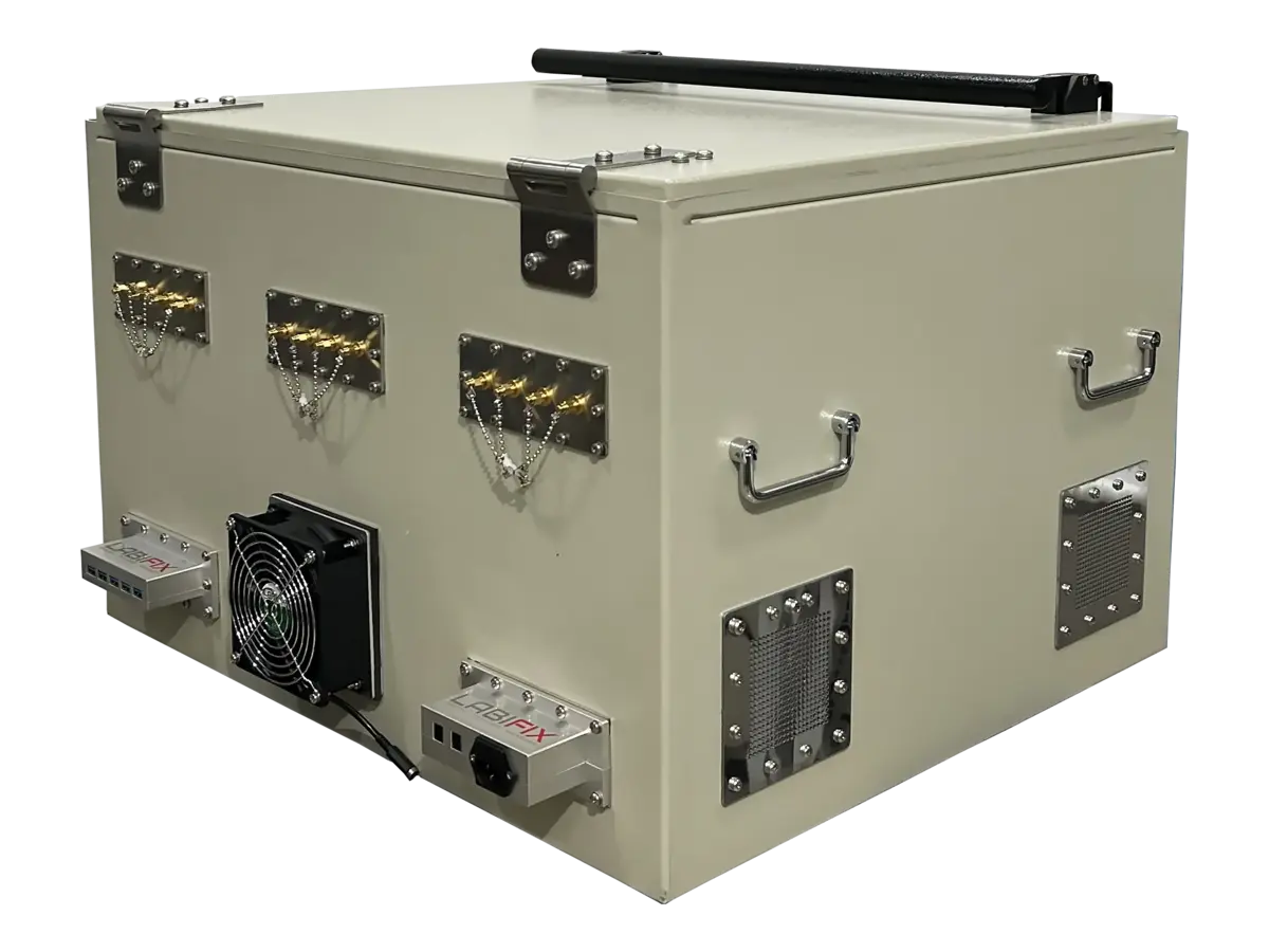 rear-right view of LBX3400 benchtop rf shielded enclosure for 5g and wifi 6e validation