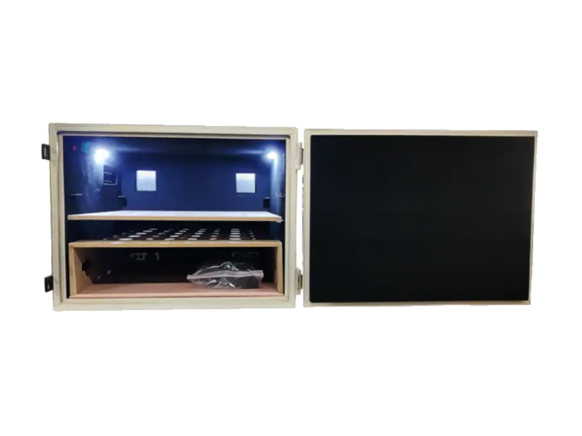 interior view of LBX5000 benchtop shielded enclosure for pcb diagnostics and antenna tuning
