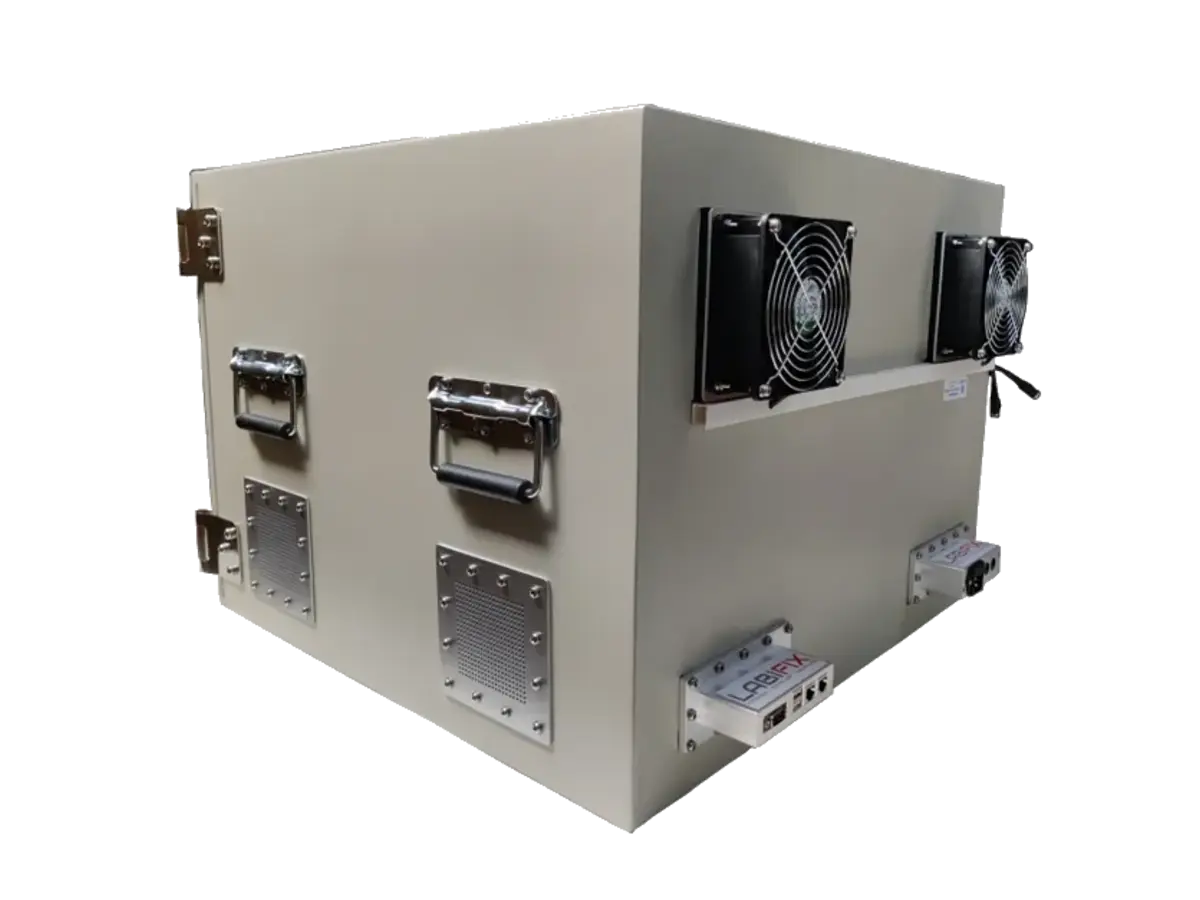 LBX5000 benchtop rf shield enclosure rear-left view for medical wireless innovation