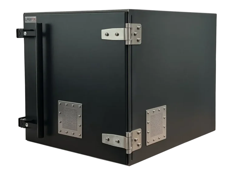 front-left view of LBX6250 benchtop rf shielded enclosure for semiconductor board validation