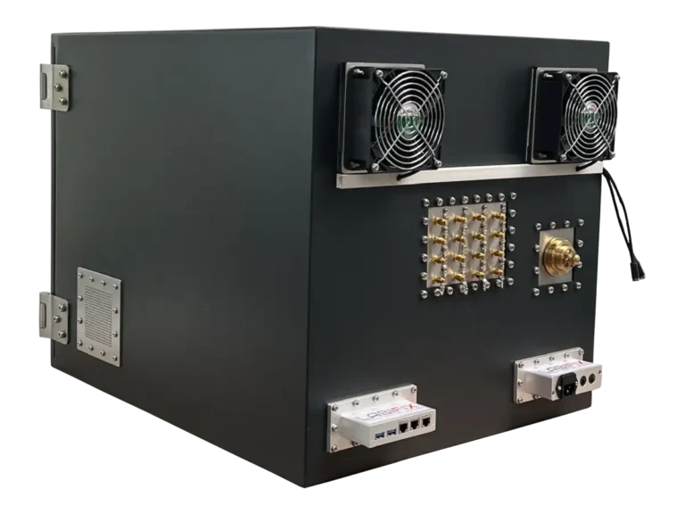 LBX6250 benchtop rf shielded enclosure rear-left view for aerospace and navigation hardware testing
