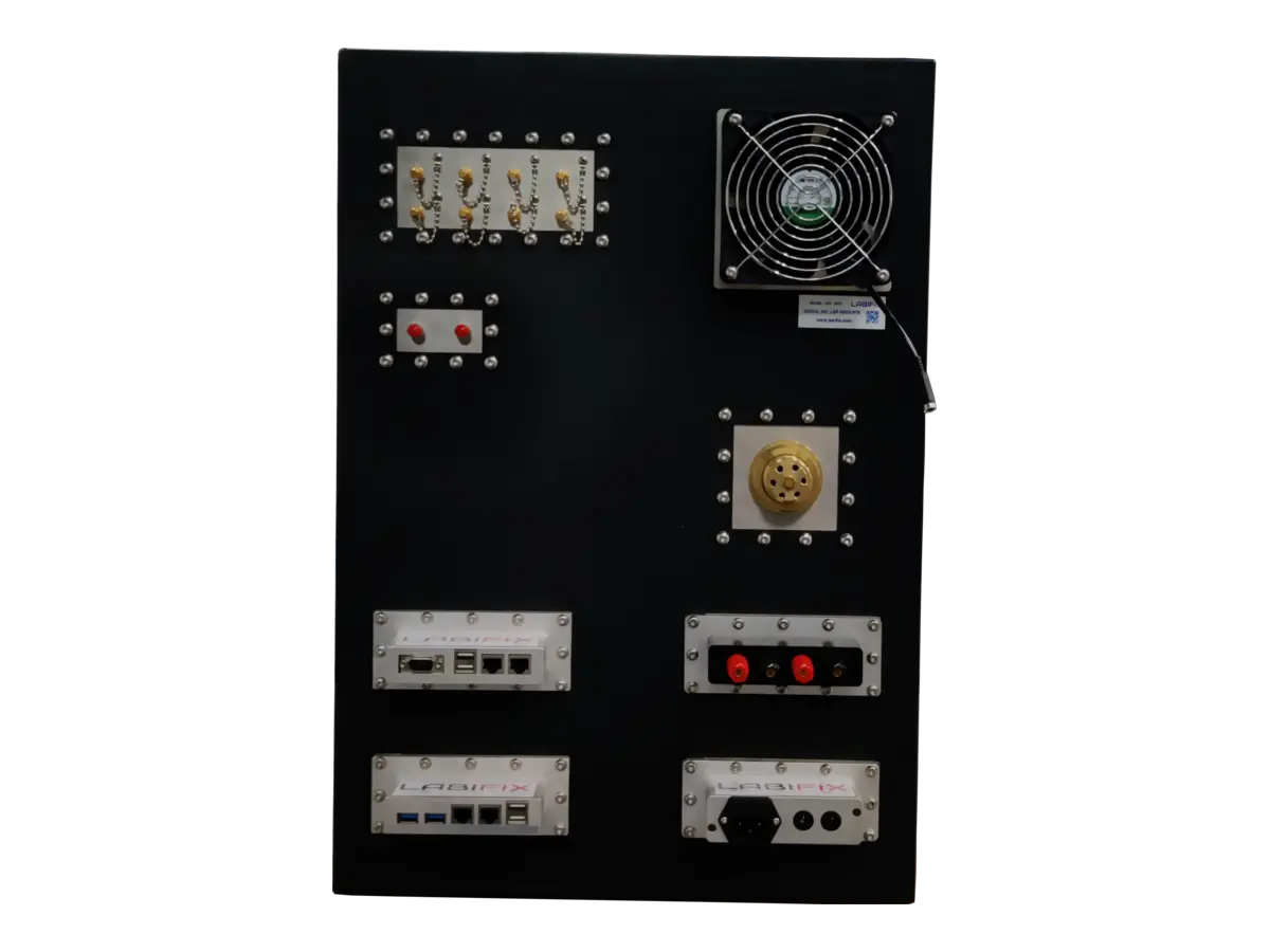 rear view of LBX4020 rackmount rf shielded system with integrated rf and control interfaces
