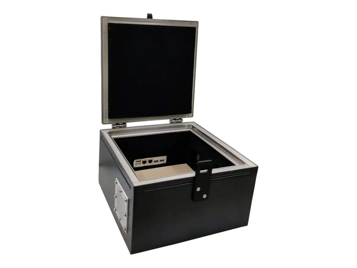 LBX600 rf test box internal chamber with absorber materials for signal isolation