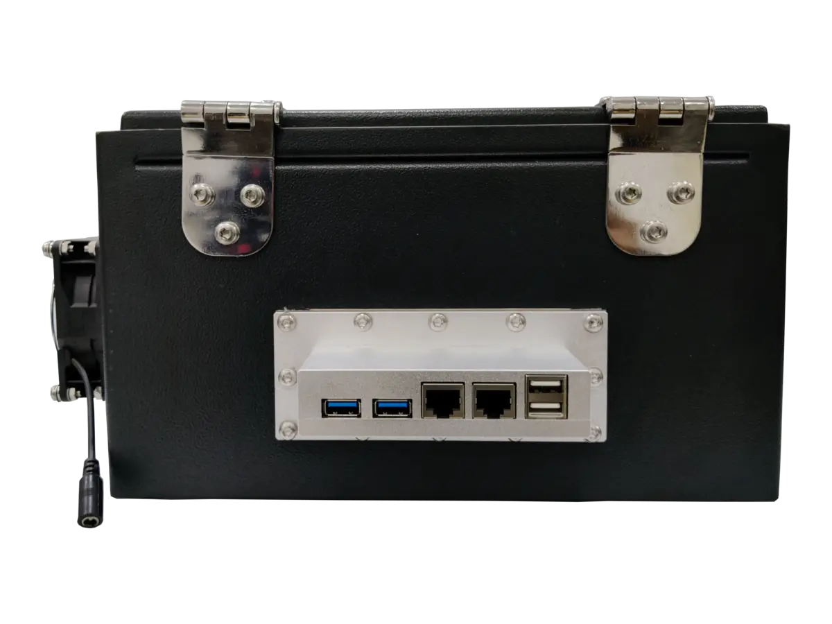 LBX600 portable rf test enclosure rear panel showing rf ports and connectivity