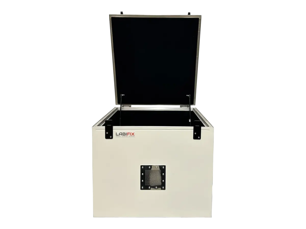 interior view of LBX3560 benchtop rf chamber for antenna characterization and debugging