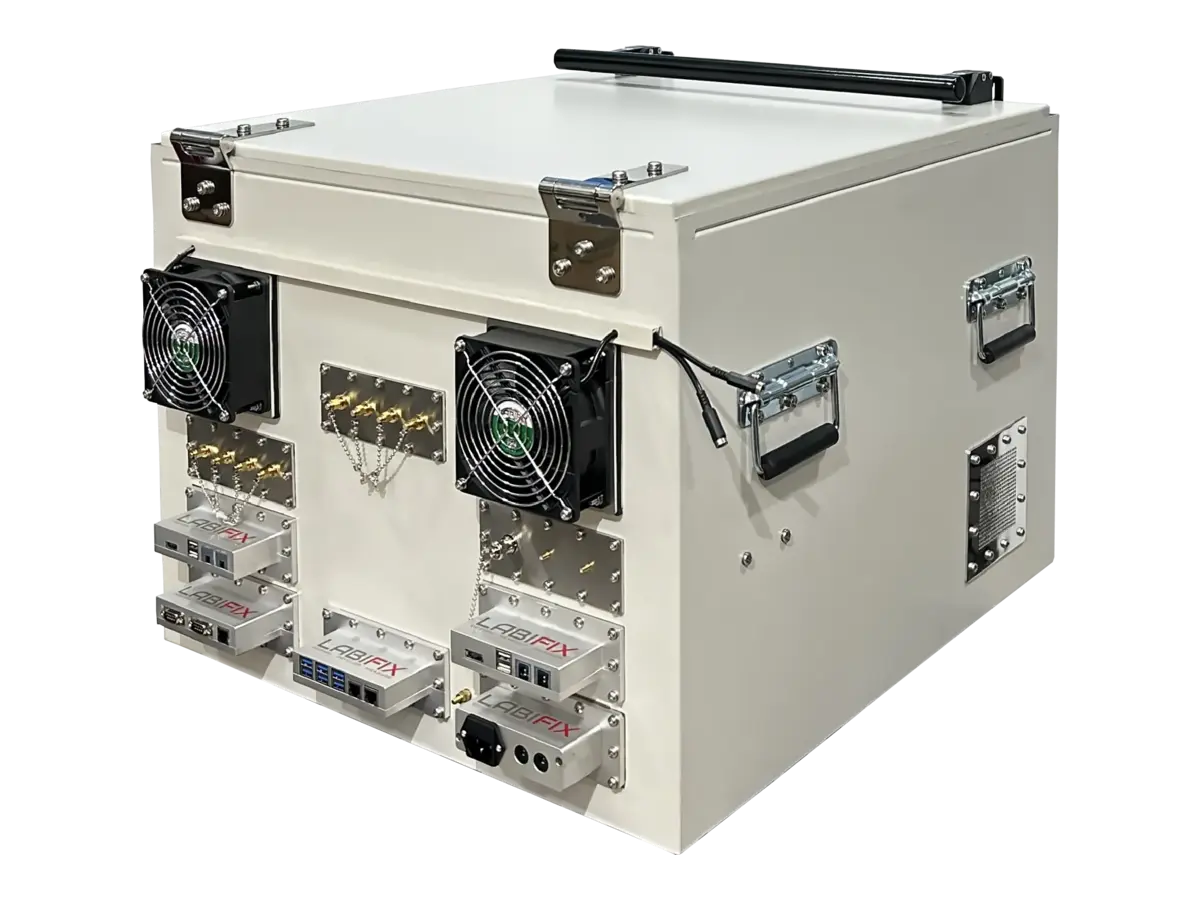 rear-right view of LBX3560 benchtop wireless test enclosure for 5g and wifi 6e development