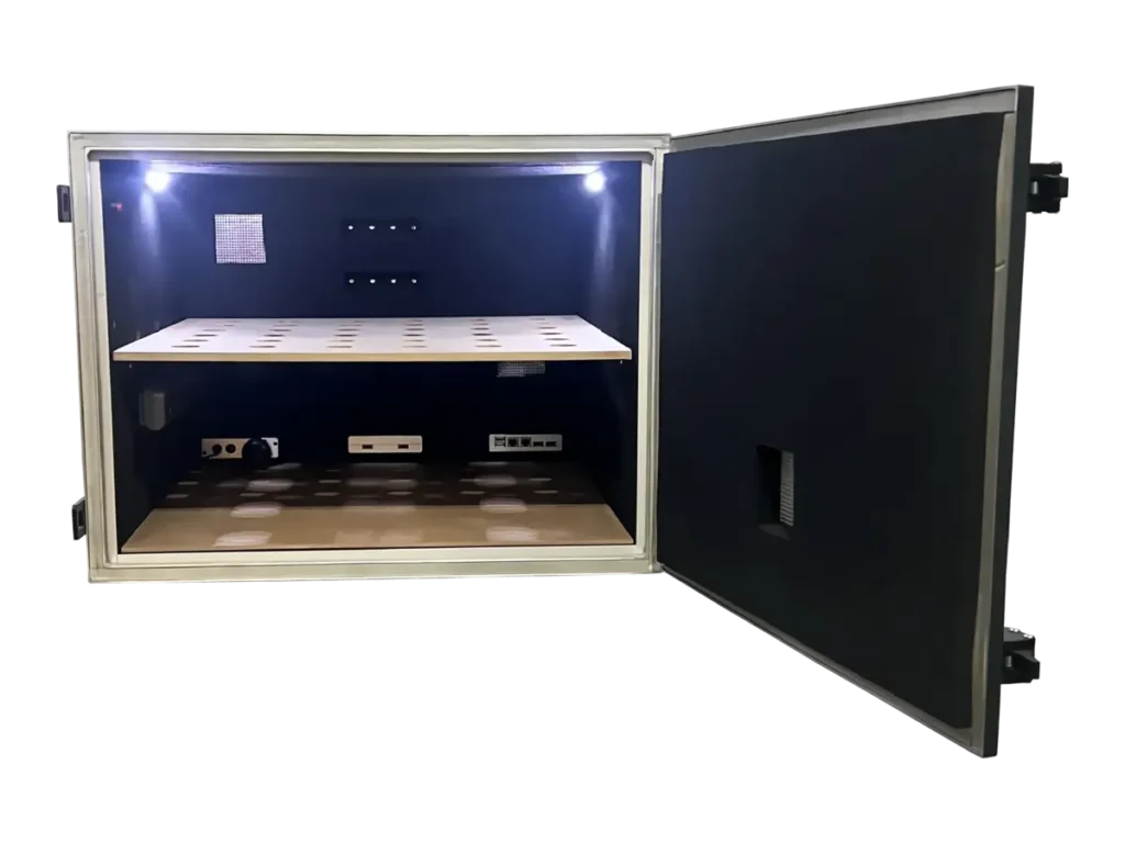 interior view of LBX5020 benchtop rf chamber for antenna efficiency and pcb analysis