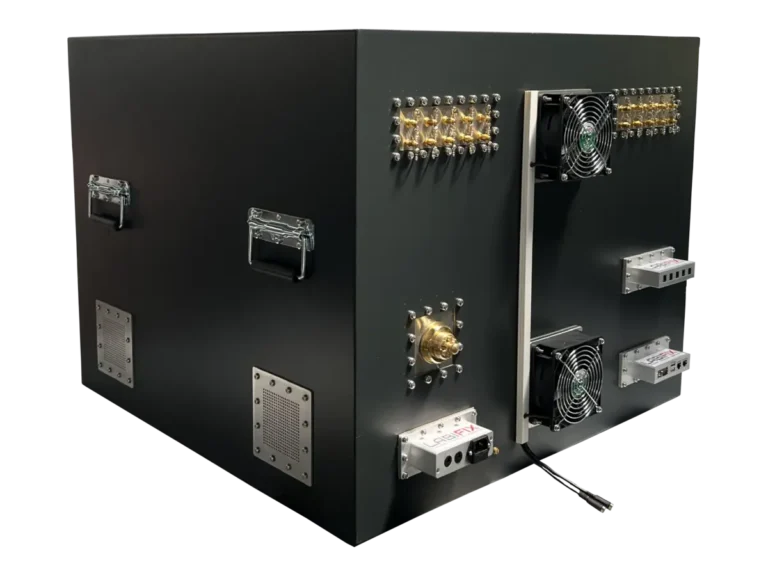 LBX5800 benchtop rf test enclosure rear-left view for defense electronics and secure communications