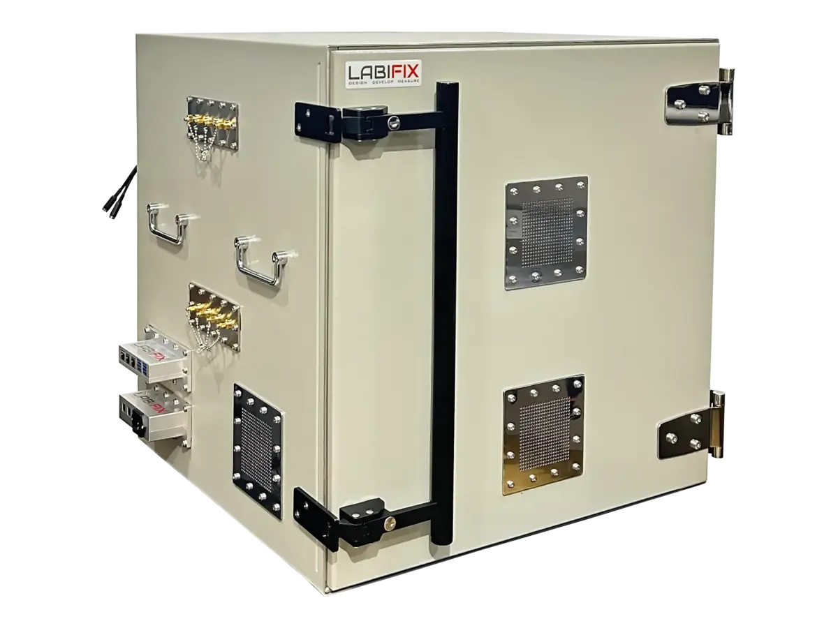 LBX6550 benchtop rf test enclosure front-right view for secure mobility electronics validation