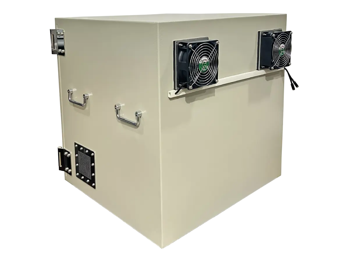 LBX6550 benchtop rf test enclosure rear-left view for defense networking hardware development