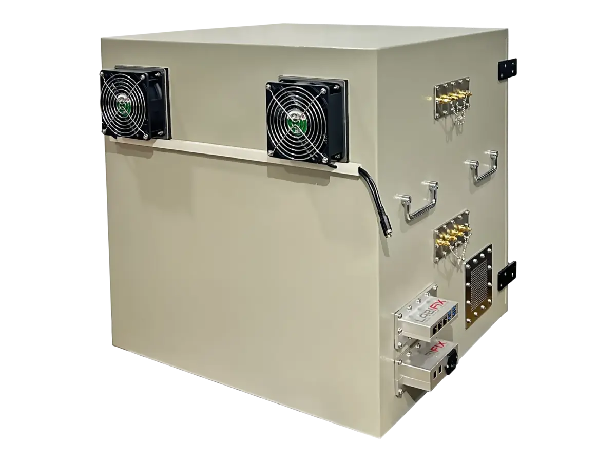 rear-right view of LBX6550 benchtop wireless test enclosure for robotics and embedded communications