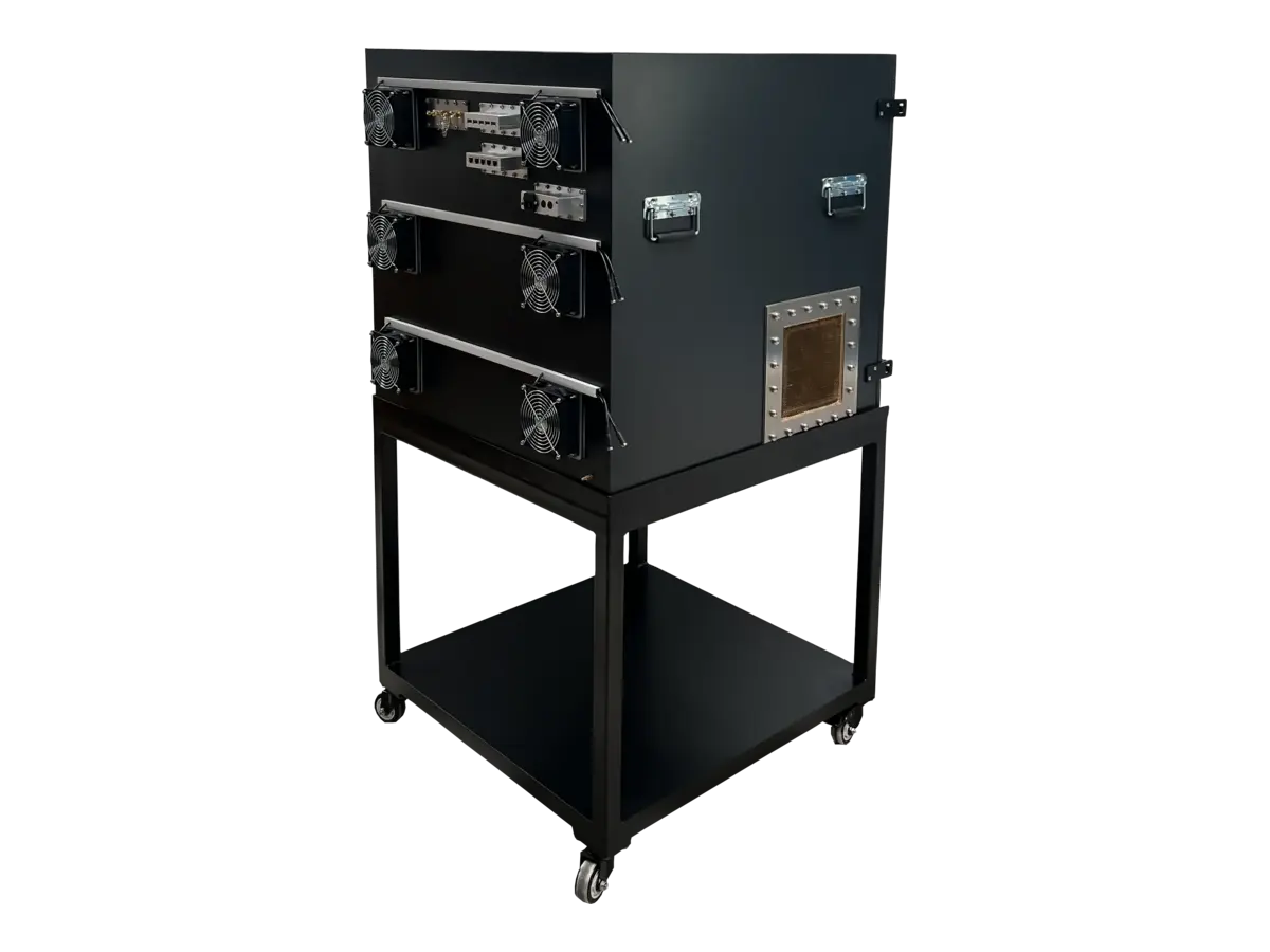 rear-right view of LBX7800 standalone shielded anechoic chamber for industrial automation and defense systems testing