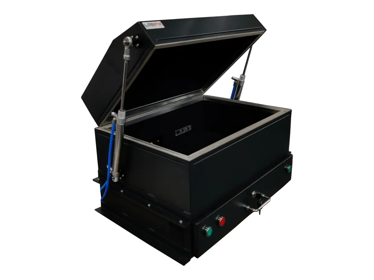 LBX3080 pneumatic shielded enclosure front-right view for connected sensor modules and smart electronics testing