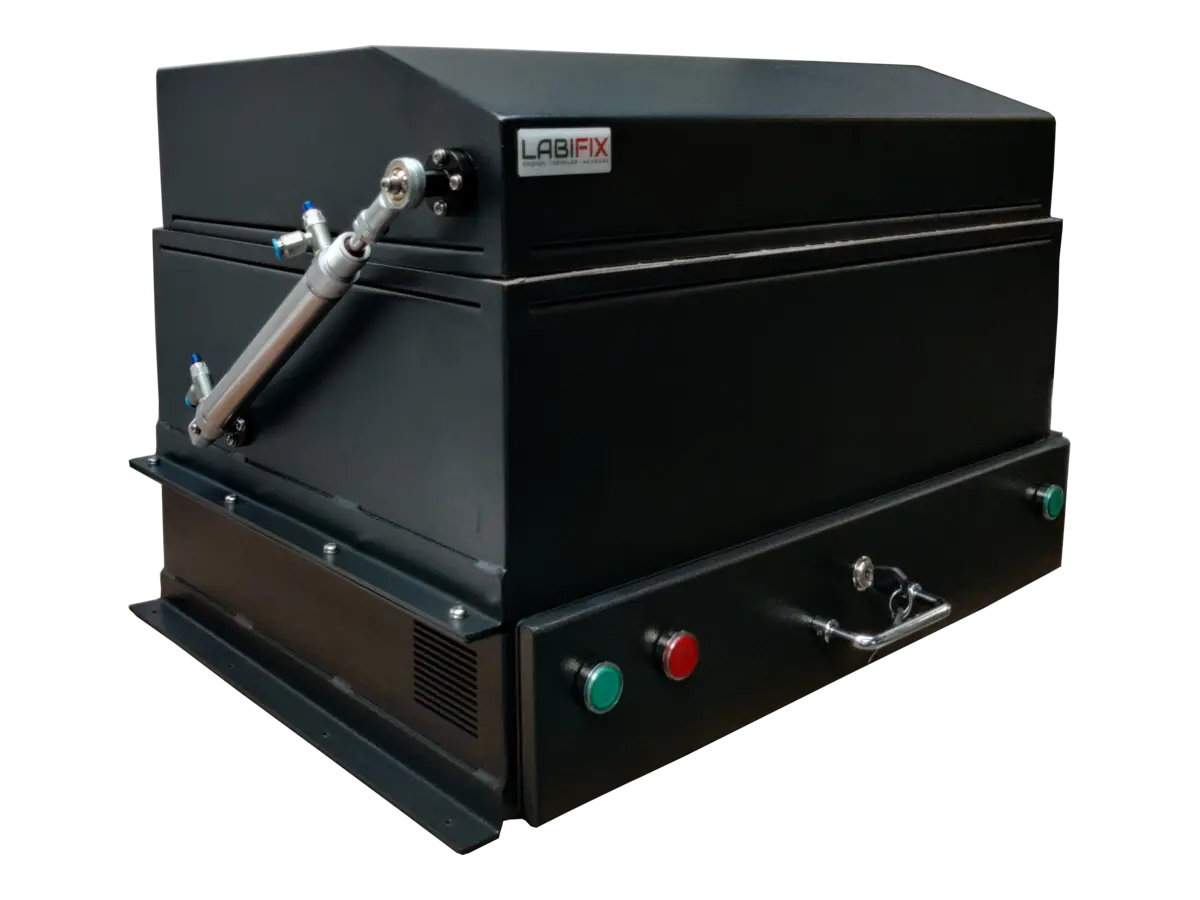 front view of LBX3080 pneumatic RF shielded test enclosure for semiconductor assembly and product screening
