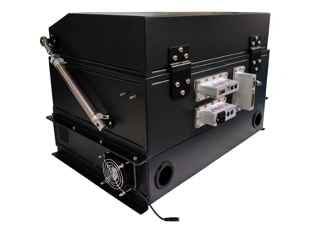 LBX3080 pneumatic RF shielded enclosure rear-left view for biomedical electronics and compliance manufacturing