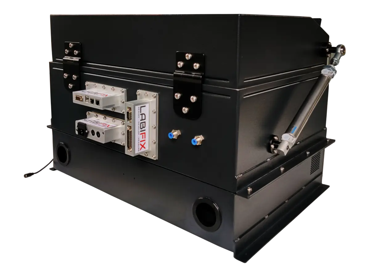 rear-right view of LBX3080 pneumatic shielded enclosure for robotics electronics and industrial communications