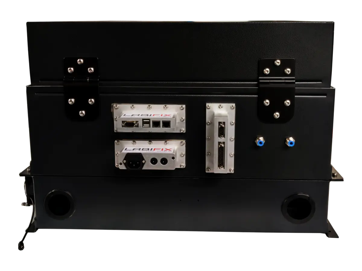 rear view of LBX3080 pneumatic shielded enclosure with automation systems and RF connectivity