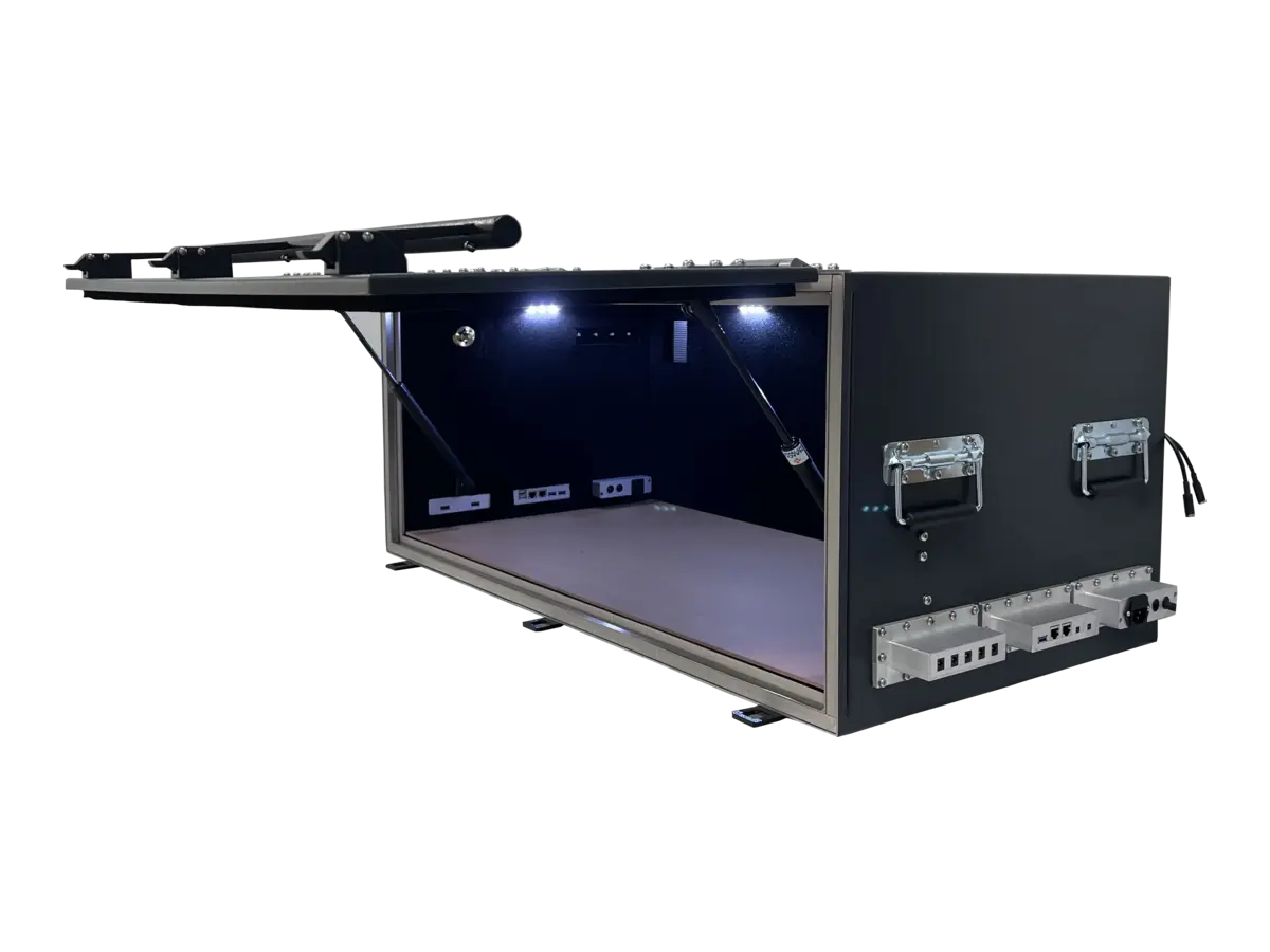 front-left view of LBX3800 small benchtop rf shielded enclosure for compact wireless testing