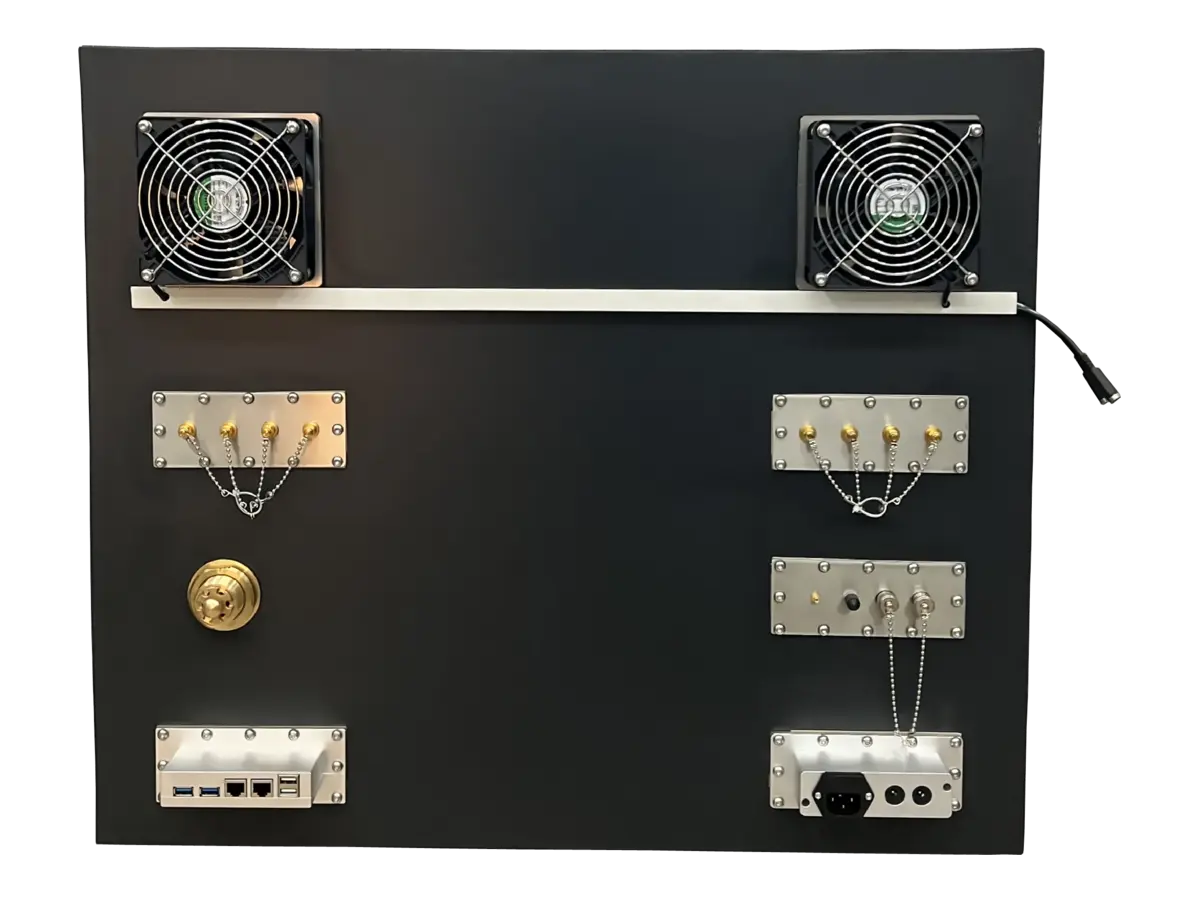 rear view of LBX5100 portable rf shielding enclosure with rf interfaces