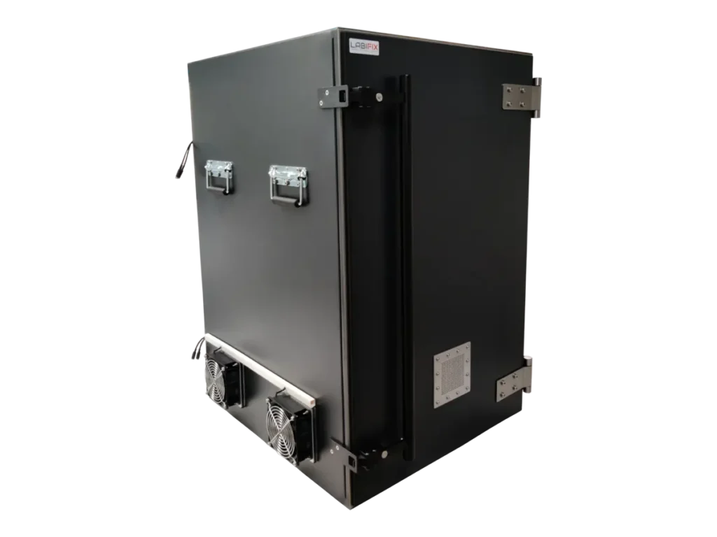 LBX7000 compact RF shield enclosure front-right view for drone communication module testing