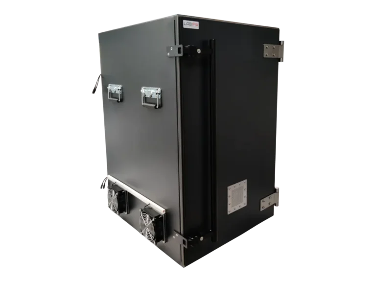 LBX7000 compact RF shield enclosure front-right view for drone communication module testing