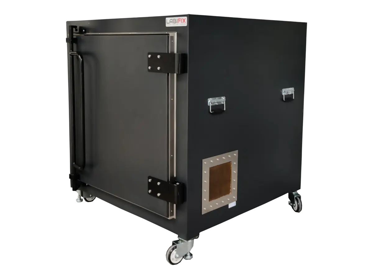front-left view of LBX9500 standalone WiFi chamber for enterprise router certification and wireless infrastructure testing